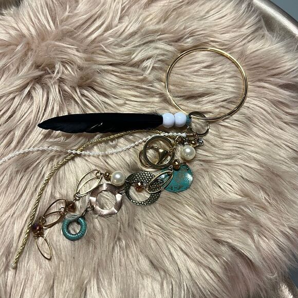 Teal + White + Gold Bangle Bracelet Keychain - Picture 1 of 3
